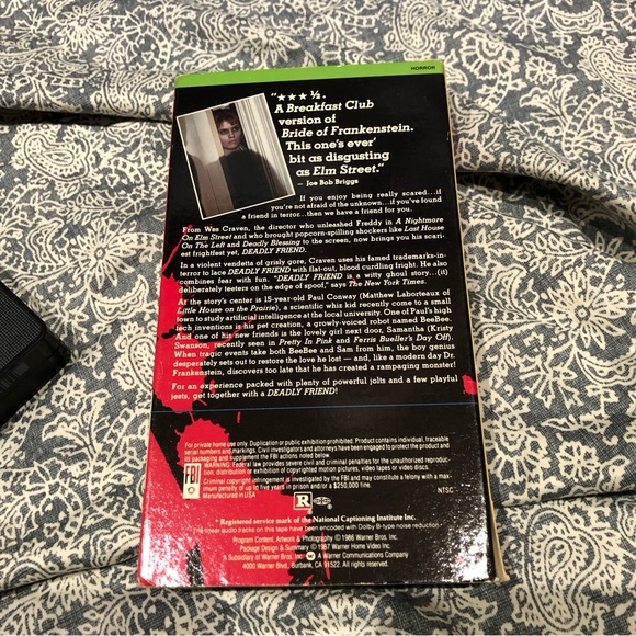 Wes Craven’s Deadly Friend VHS 1986 excellent condition - Picture 3 of 6